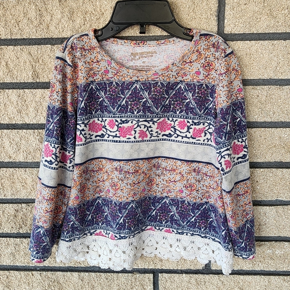 Arizona Jean Co. Floral Print Long Sleeves Lace Hem Top for Kids Size 4T